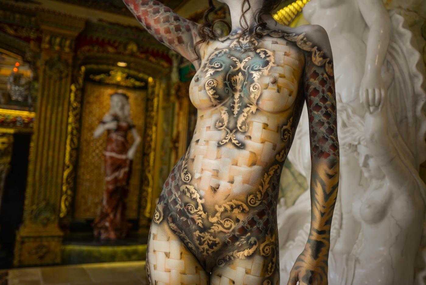 Roustan body paintings on Shadia Elise at the home of Dominic LaFerla